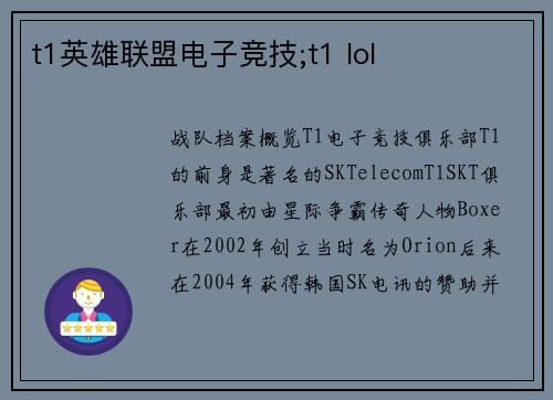 t1英雄联盟电子竞技;t1 lol