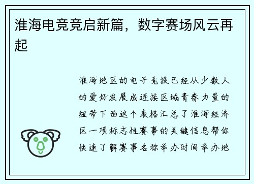 淮海电竞竞启新篇，数字赛场风云再起